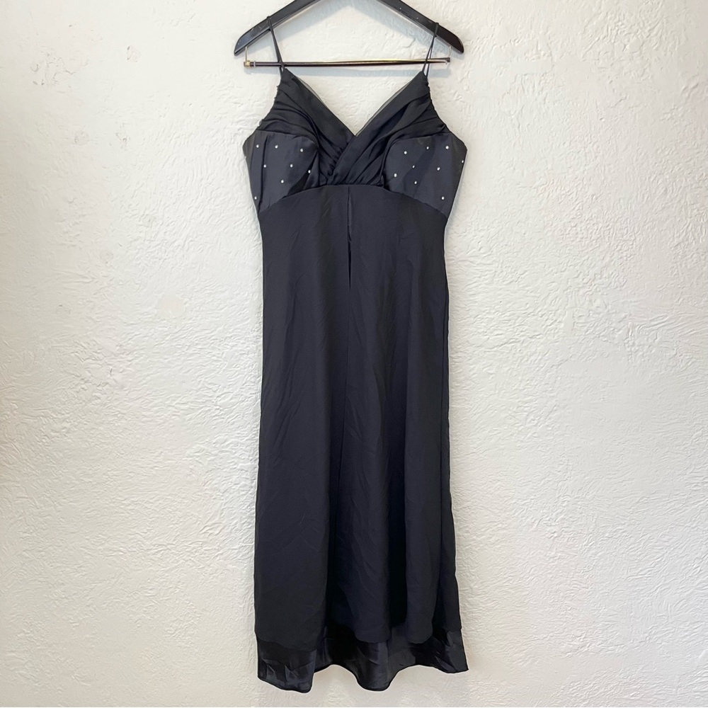 Vintage Dress 90s Y2K Black Chiffon Satin Rhinestones Whimsigoth Goth Prom XL